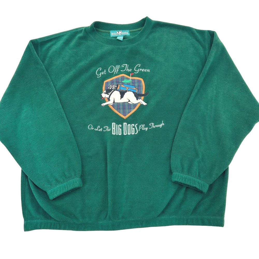 Vintage Big Dogs Fleece Sweatshirt Mens 3X Green Golf Graphic Gorpcore Dad Core